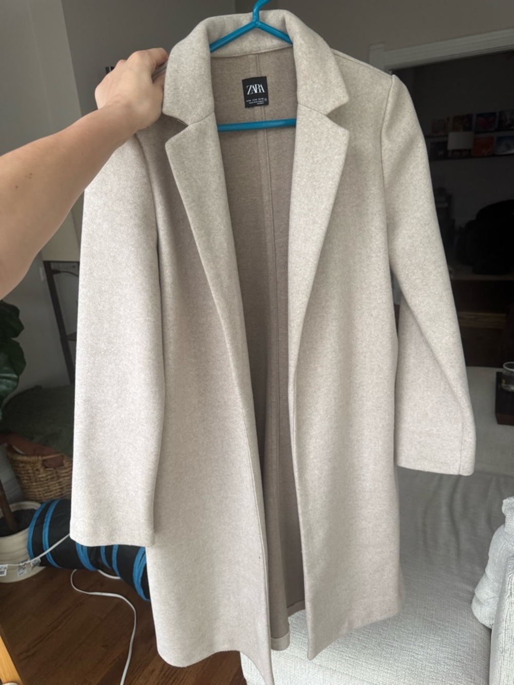 Zara Cream Open-Front Longline Coat